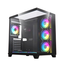 Acegeek Horizon Black Type C ATX Case, 7x RGB 120mm Fans, Dual Side Tempered Glass, 3x HDD Slots, Motherboard Supports Upto ATX, GPU Max Upto 410mm, Black